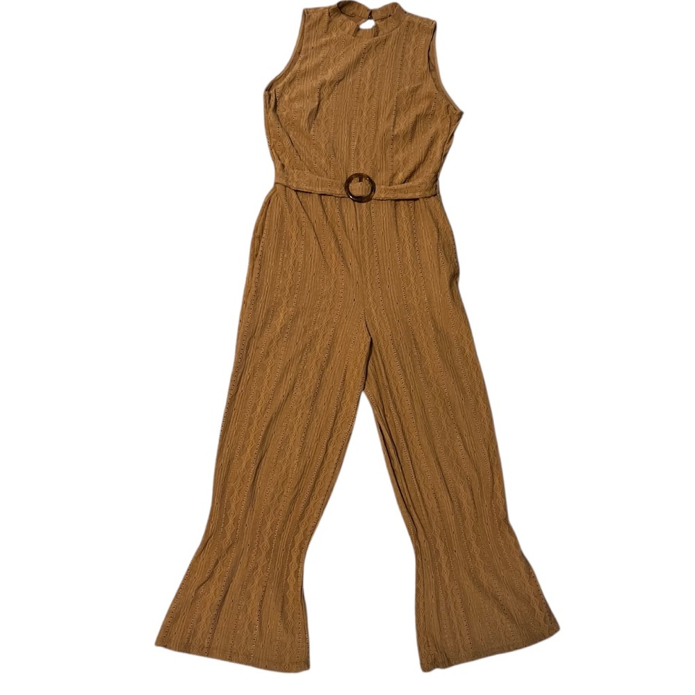 Max+Ash Tan Brown Flare Leg Jumpsuit Size Large‎ Boho Sleeveless Open Back